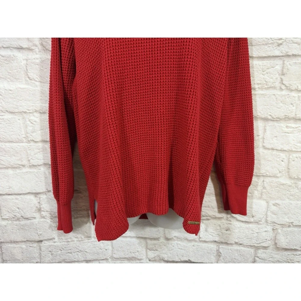 Michael Kors Pullover Sweater M Red Pullover Cowl Neck Waffle Knit Oversized
